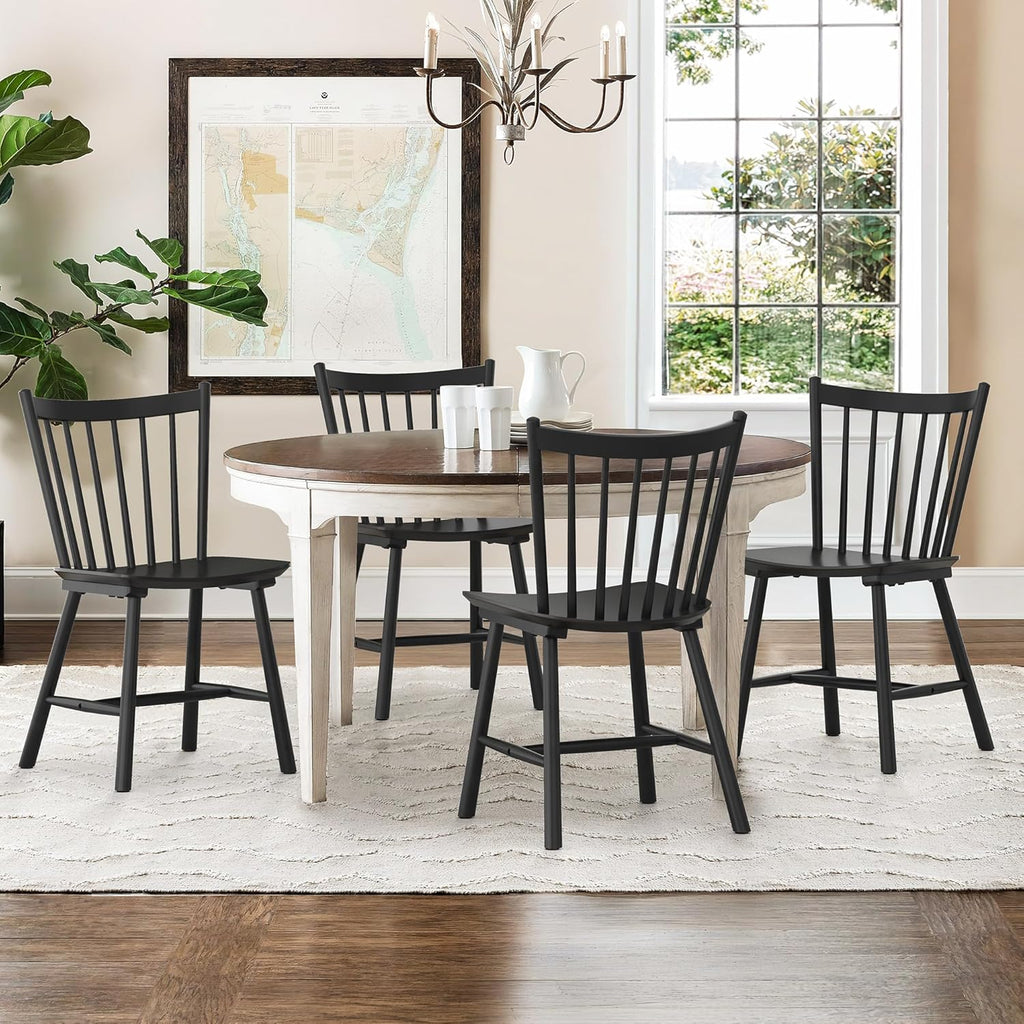 LUE BONA Upgraded Dining Chairs Set of 6, Farmhouse Wooden Spindle Back Kitchen Chairs, Windsor Dining Chairs for Kitchen and Dining Room, Black