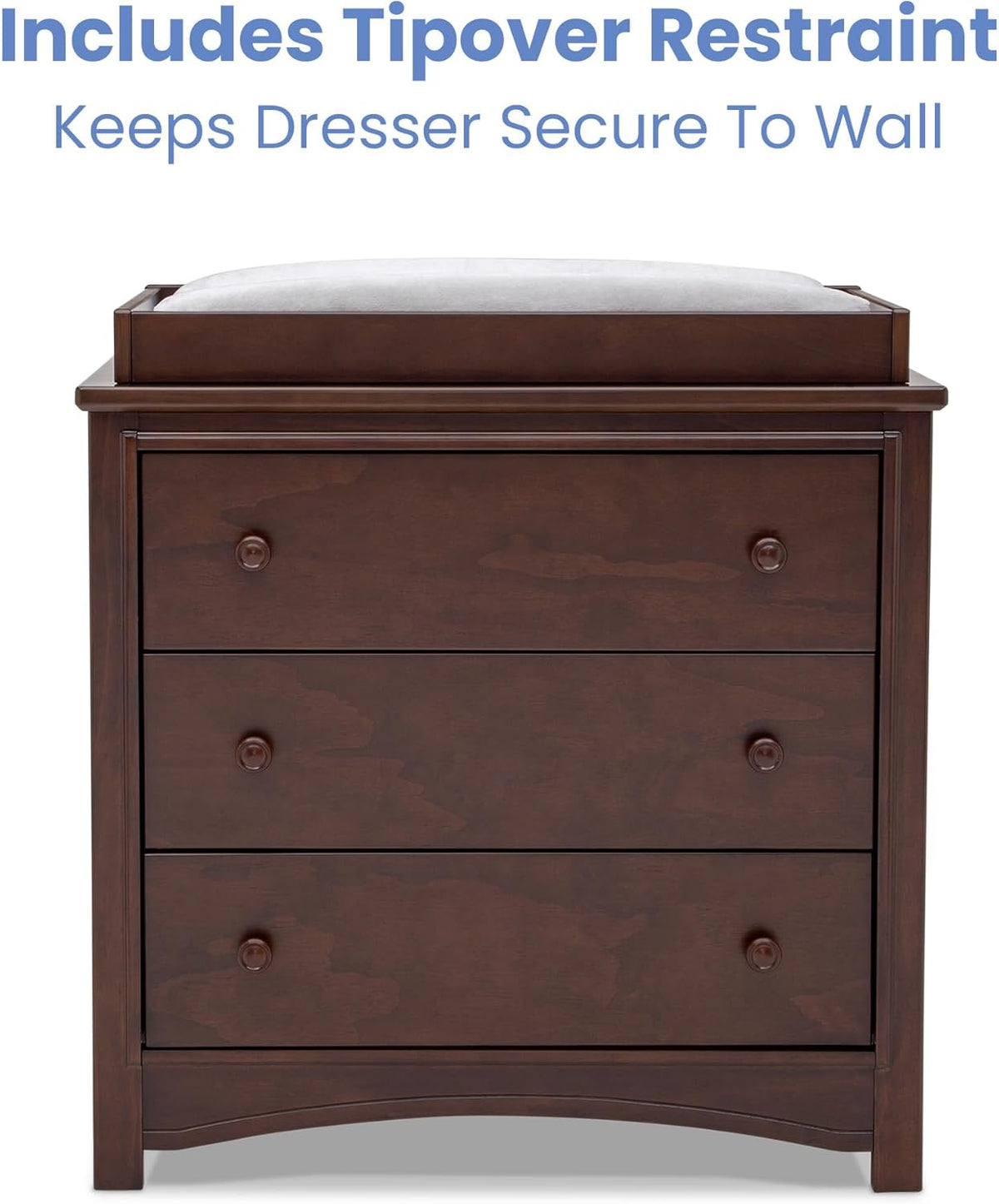 Delta Children Perry 3 Drawer Dresser with Changing Top and Interlocking Drawers, Walnut Espresso