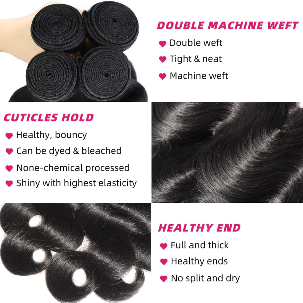 12A Human Hair Bundles 22 24 26 28 Inch Body Wave Bundles Human Hair 100% Unprocessed Brazilian Virgin Weave 4 Bundle Real Natural Black Wet and Wavy Human Hair Extensions 1B Color for Women