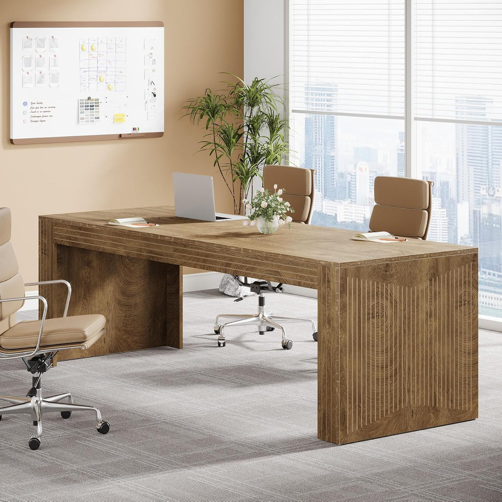 Tribesigns 79-Inch Extra Long Desk, Two Person Double Desk for Home Office, Wooden Long Computer Desk Writing Table for Office, Natural Oak