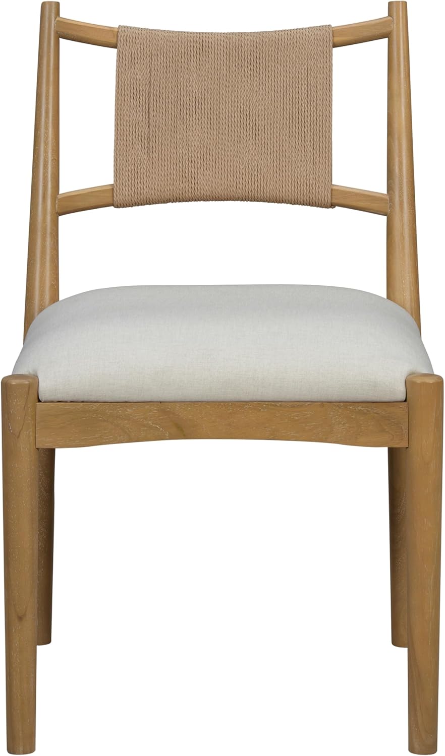 Christopher Knight Home Yudidi Mid Century Modern Dining Chairs Set of 2, Dining Room Chairs with Fabric Upholstery, Rubberwood Frame Kitchen Chairs with Paper Rope Backrest, Beige+Light Brown+Natural