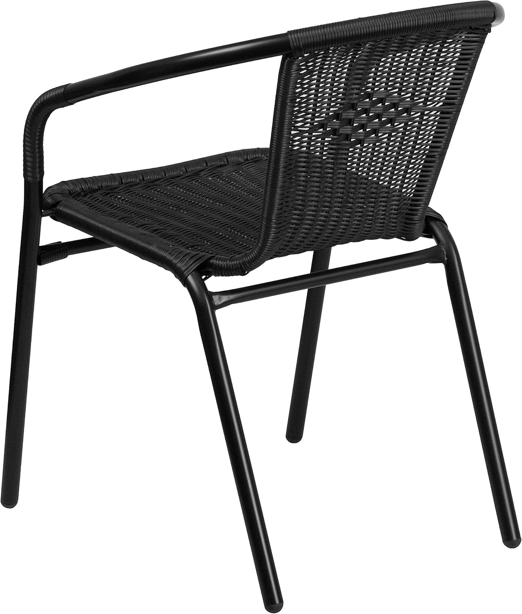 Flash Furniture Lila Modern Rattan Indoor/Outdoor Stackable Dining Chairs, Stacking Rattan Bistro Chairs for Patio or Restaurant, Set of 4, Black
