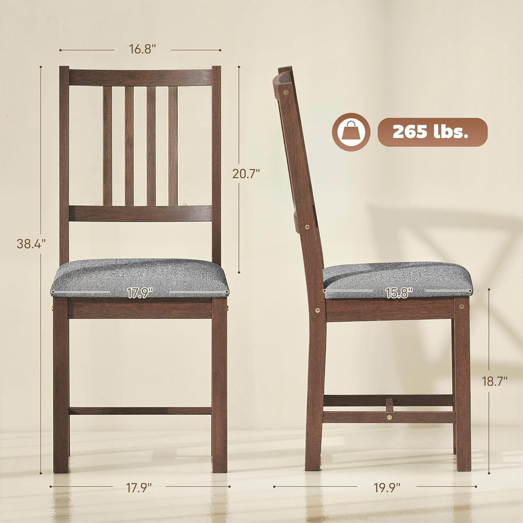 HOMCOM Wooden Dining Chairs Set of 4, Mid-Century Modern Upholstered Kitchen Chairs with Slat Backrest, Rubberwood Legs and Padded Seat for Dining Room, Living Room, Farmhouse Walnut
