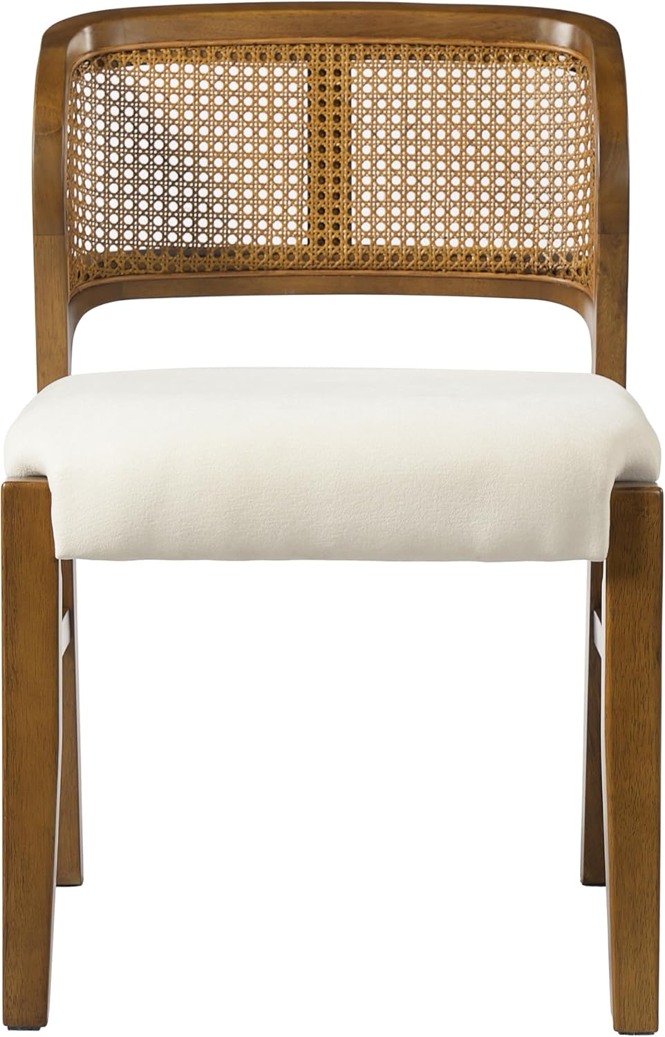 Christopher Knight Home Cayde Upholstered Dining Chairs Set of 2, Kitchen Side Chair with Cane Backrest, Rubberwood Dining Room Chair, Extra Seat for Living Room, Walnut+Beige