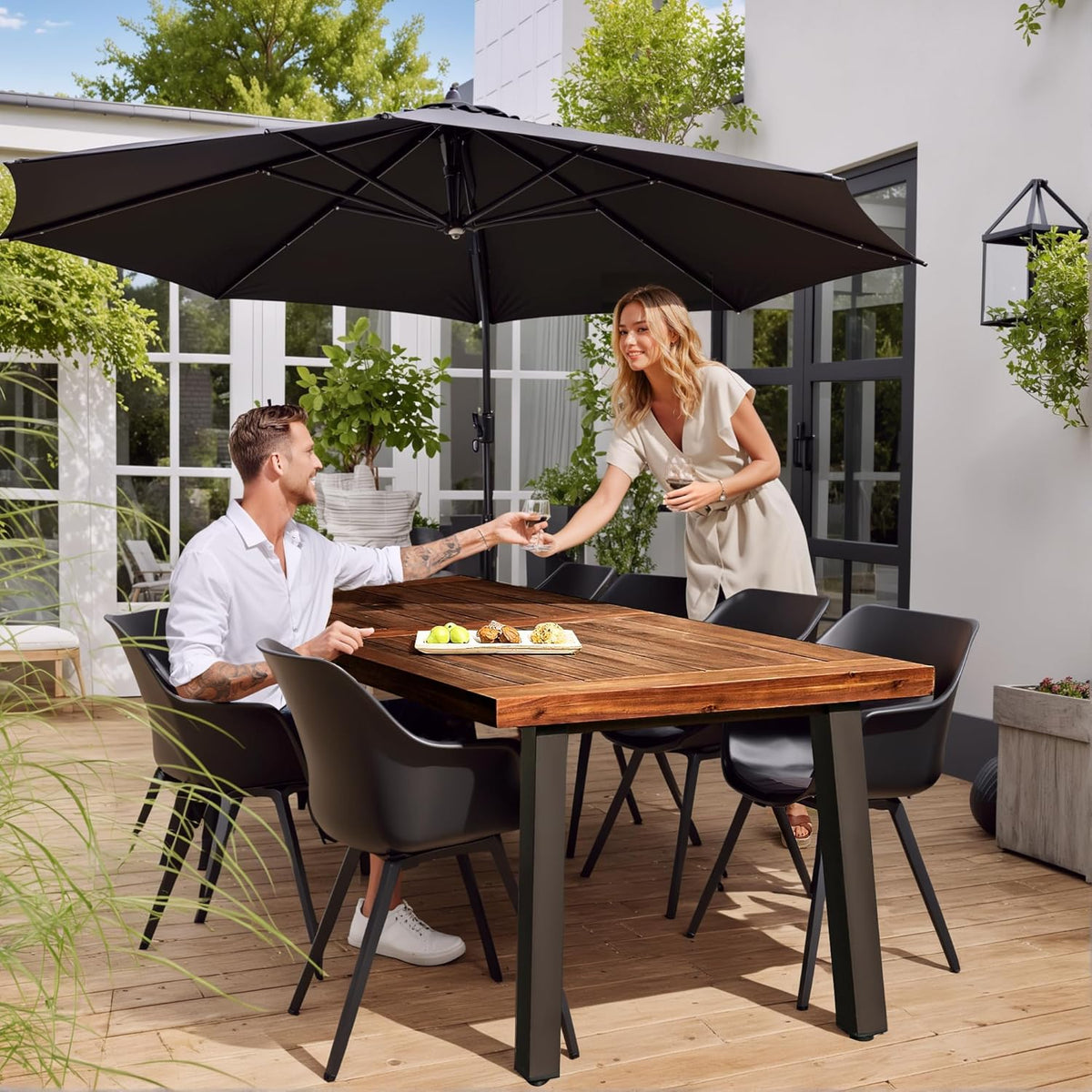 Devoko Home Acacia Wood Dining Table 6-Person Indoor Outdoor Table with Iron Legs, Sandblast Finish, Natural Stained, Rustic Metal, 69 * 33 * 30 inch (Walnut Brown)