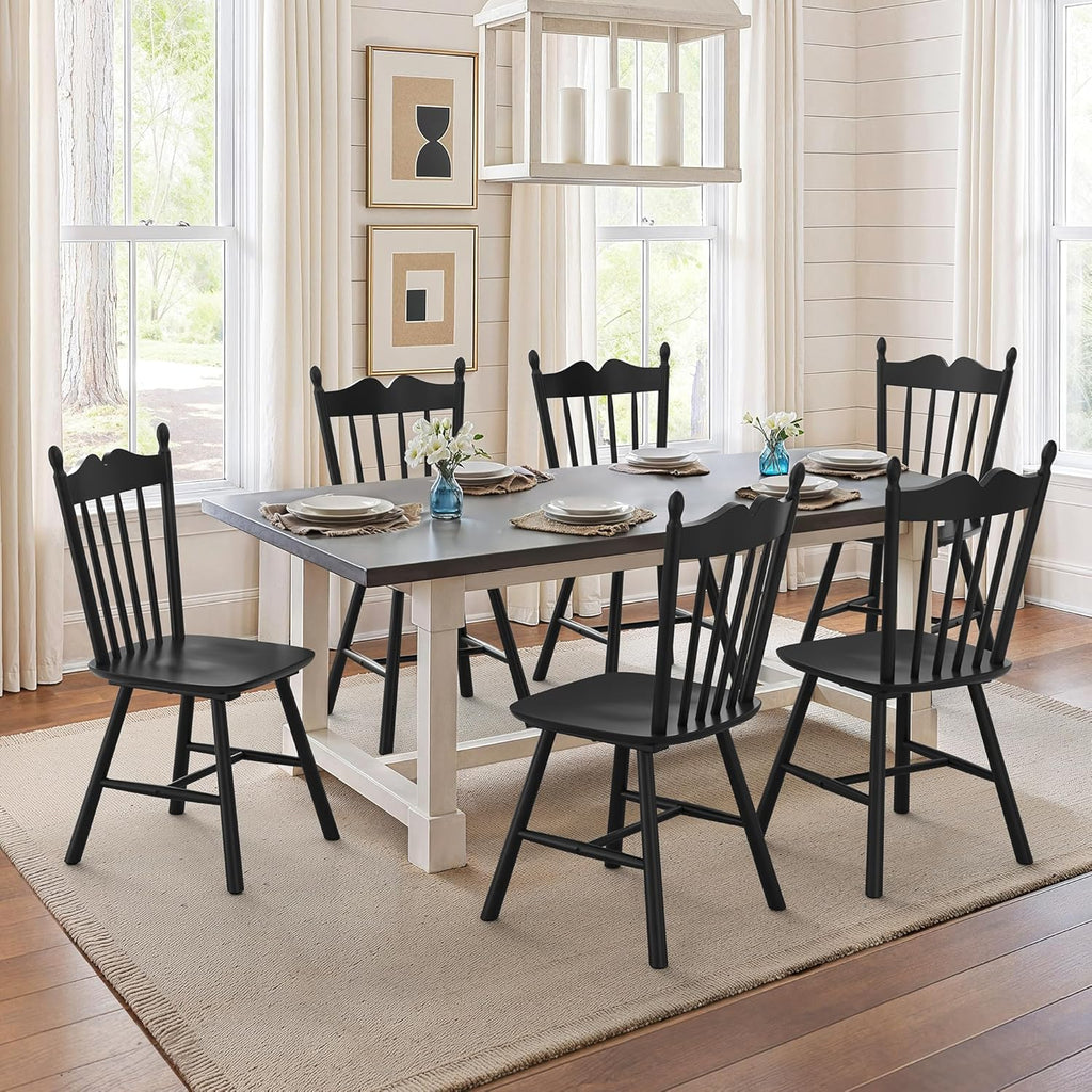 LUE BONA Black Dining Chairs Set of 4, Windsor Wooden Dining Chair with Thickened Backrest, Morden and Mid Century Kitchen Chairs for Dining Room Farmhouse, Weight Capacity 350 lbs