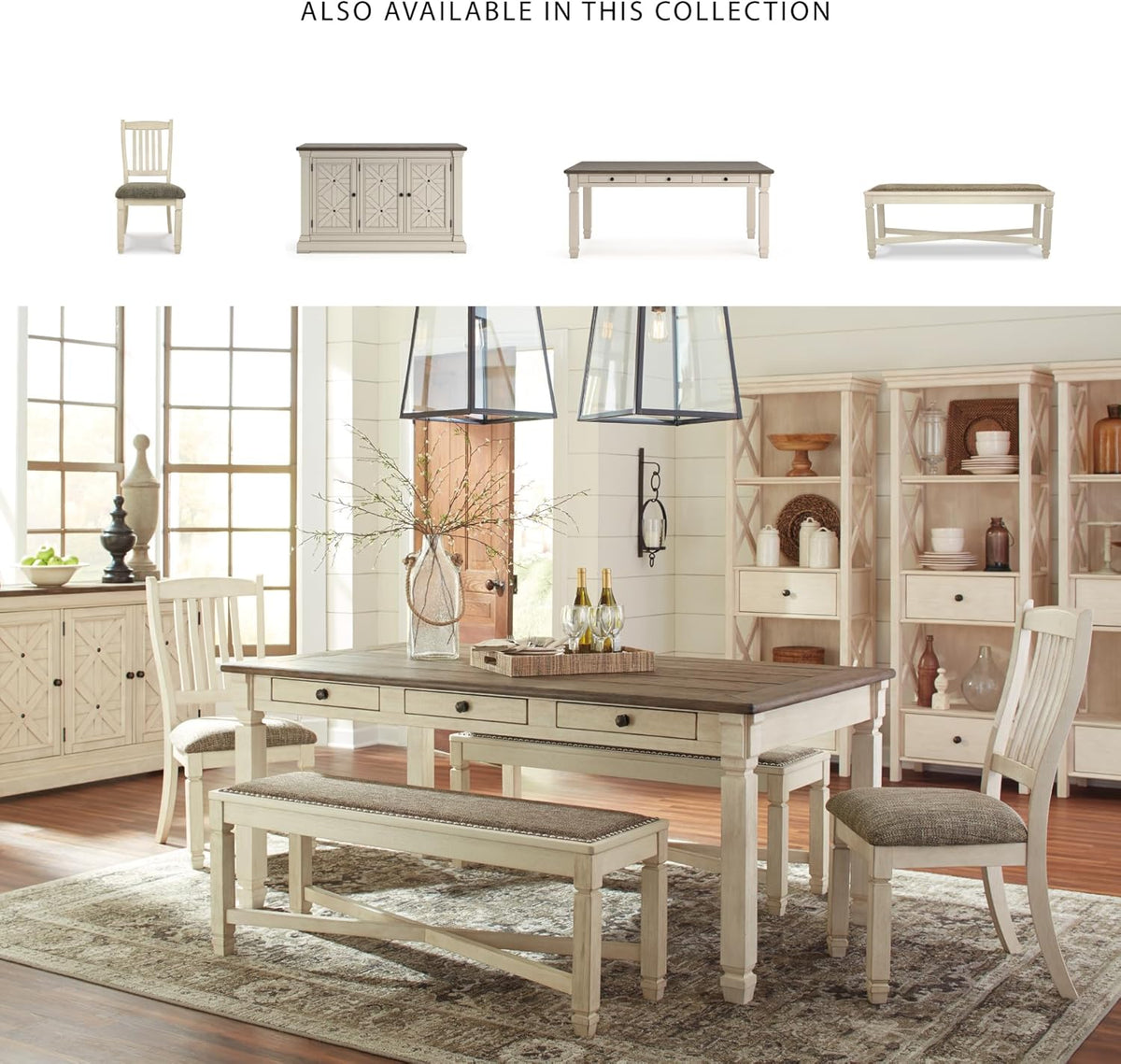 Signature Design by Ashley Bolanburg Dining Table, 2-Tone Farmhouse Style With 6 Built-In Storage Drawers, Wood & Engineered Wood Construction, Seats Up To 6, White/Brown