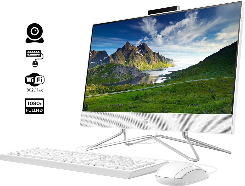 HP 2022 All-in-One Desktop, 21.5" FHD Display, Intel Celeron J4025 Processor, 16GB RAM, 512GB PCIe SSD, Webcam, HDMI, RJ-45, Wired Keyboard&Mouse, WiFi, Windows 11 Home, White