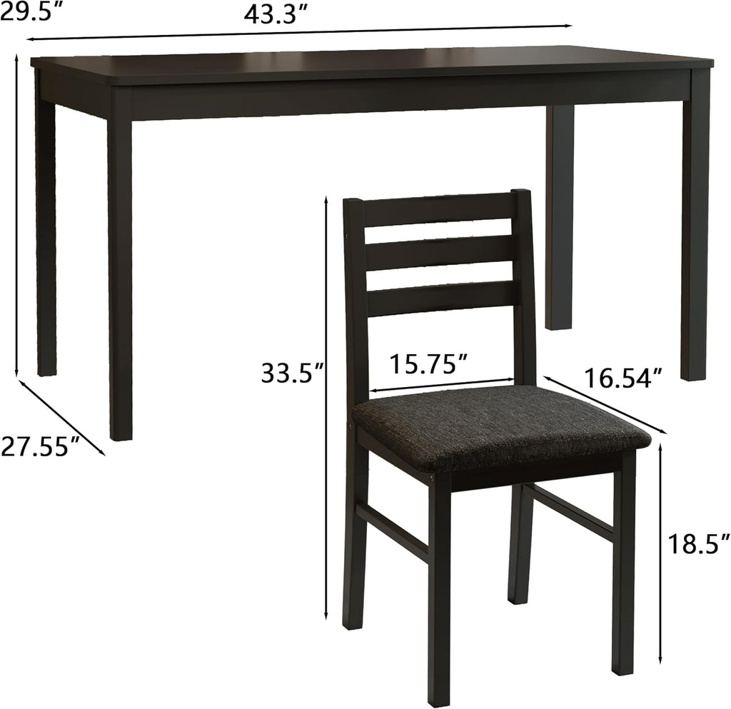 5-Piece Solid Wood Indoor Modern Rectangular Dining Table Set for 4,Table and 4 Chairs Set with Soft Cushions for Kitchen,Bar,Living Room,Breakfast Nook,Black