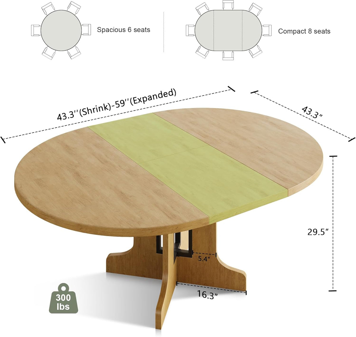 Feonase 59" Round Extendable Dining Room Table for 6, Modern Oval Kitchen Table with Heavy Duty Wood Base, for Kitchen Dining Living Room, Easy Assembly, Noise-Free, Oak