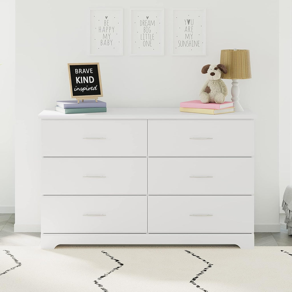 Storkcraft Brookside 6-Drawer Dresser (White) – GREENGUARD Gold Certified, White Dresser for Bedroom, Kids & Nursery Storage Chest, Safety Interlocking Drawers, Pre-Installed Tracks, Kids Chest
