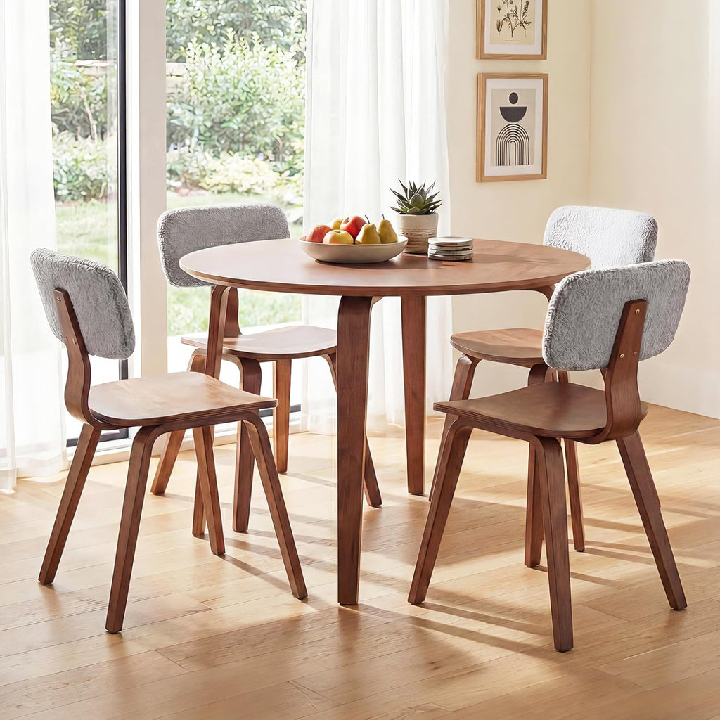 Giantex 37.5" Round Dining Table Set for 4, Rubber Wood Kitchen Table and Chairs with Padded Back, 5 Piece Space Saving Dinner Table Set for Small Apartment, Living Dining Room