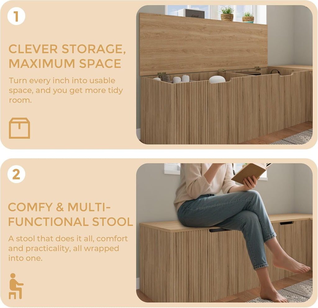 Bobve L-Shape Storage Bench with Cushion, Backless Corner Dining Bench, Kitchen Dining Nook Bench with Hidden Storage for Dining Room, Kitchen, Entryway (Natural Wood)