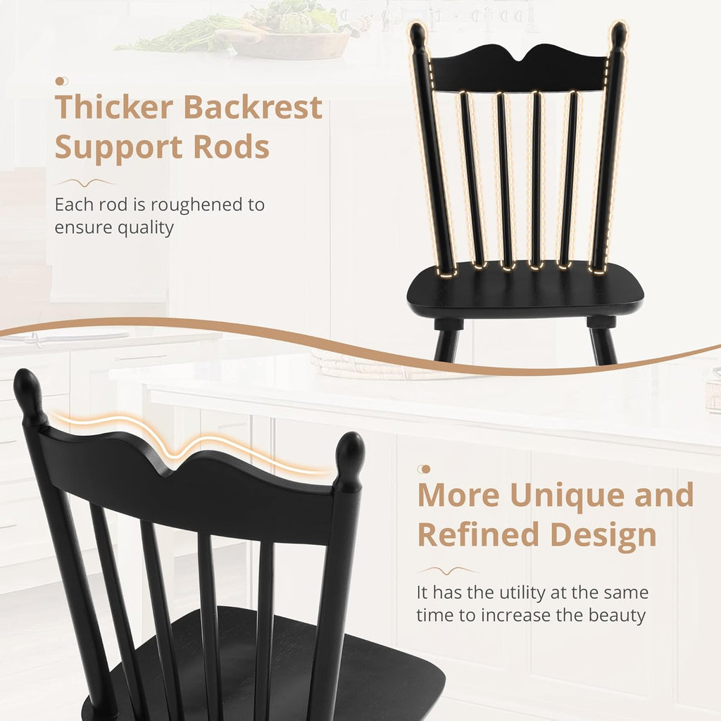 LUE BONA Black Dining Chairs Set of 4, Windsor Wooden Dining Chair with Thickened Backrest, Morden and Mid Century Kitchen Chairs for Dining Room Farmhouse, Weight Capacity 350 lbs
