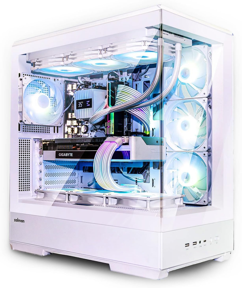 Zalman P50 ATX Mid-Tower Premium PC Case - Panoramic Tempered Glass, Hinged Cable Management Doors, Back-Connect Motherboard Compatible, Barebone Computer Chassis, White