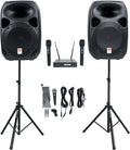 Rockville Power Gig RPG-122K All-in-One DJ/PA Package: (2) 12" DJ/PA Speakers 1000W Peak / 250W RMS with Built-in Bluetooth, USB/SD Player, FM Tuner, Speaker Stands, and Wired Microphone