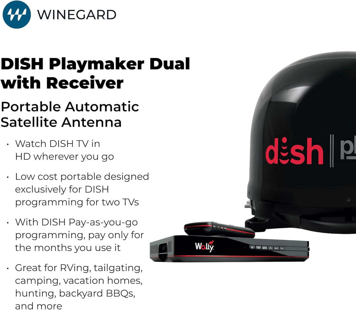 Winegard PL8035R Dish Playmaker Dual with Receiver - Automatic Satellite Antenna W/Dual Receiver Support for PL-70LR - RV, Camping, Tailgating, Outdoor, TV Connectivity - Outdoor