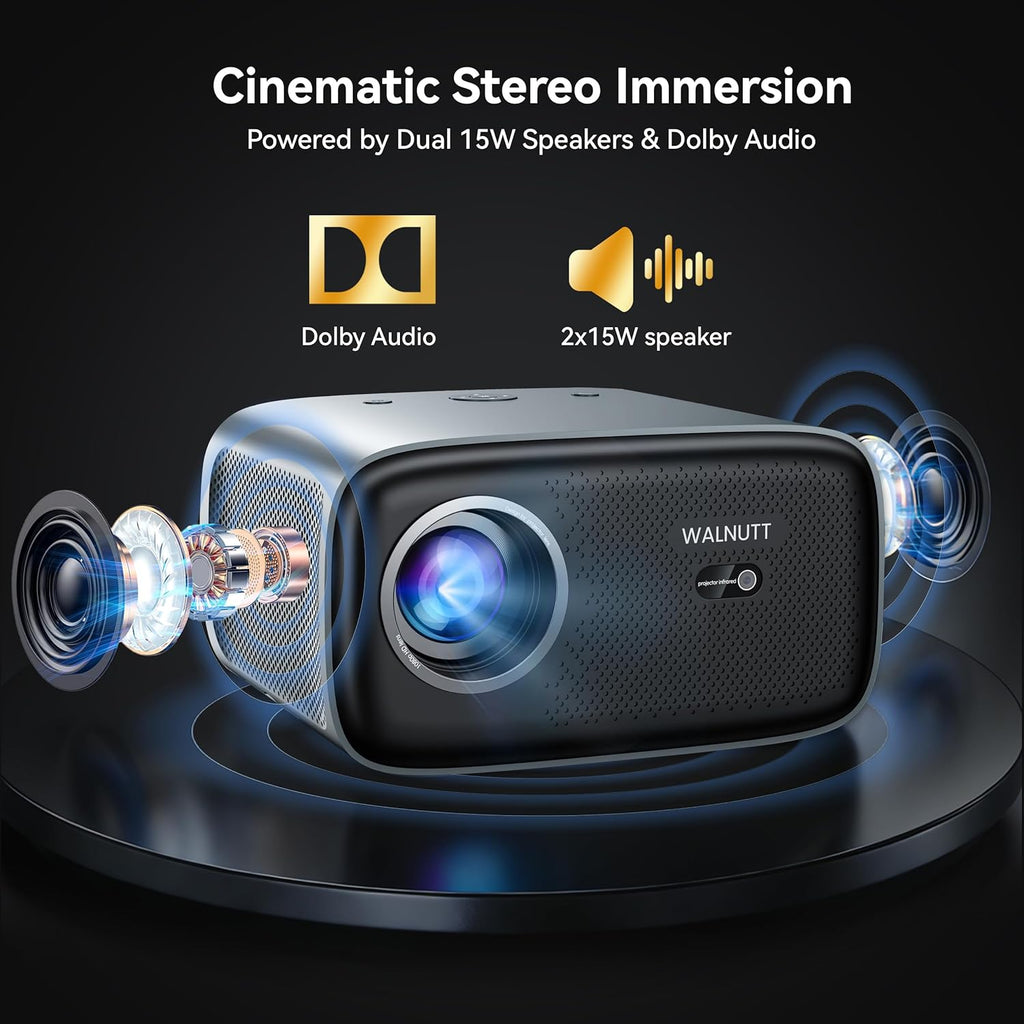 【2000 ANSI/4K Supported/30W Dolby/Official Apps】OS 2.0 Smart Projector with WiFi and Bluetooth, Portable Home Theater Movie Projector, AI Auto Focus & Keystone, 400'' Display Indoor/Outdoor Proyector