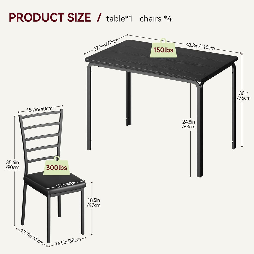 5-Piece Dining Table Set with 4 Chairs, MDF & Metal Construction, Upholstered Seat Dining Set for Small Space, Apartment, Kitchen
