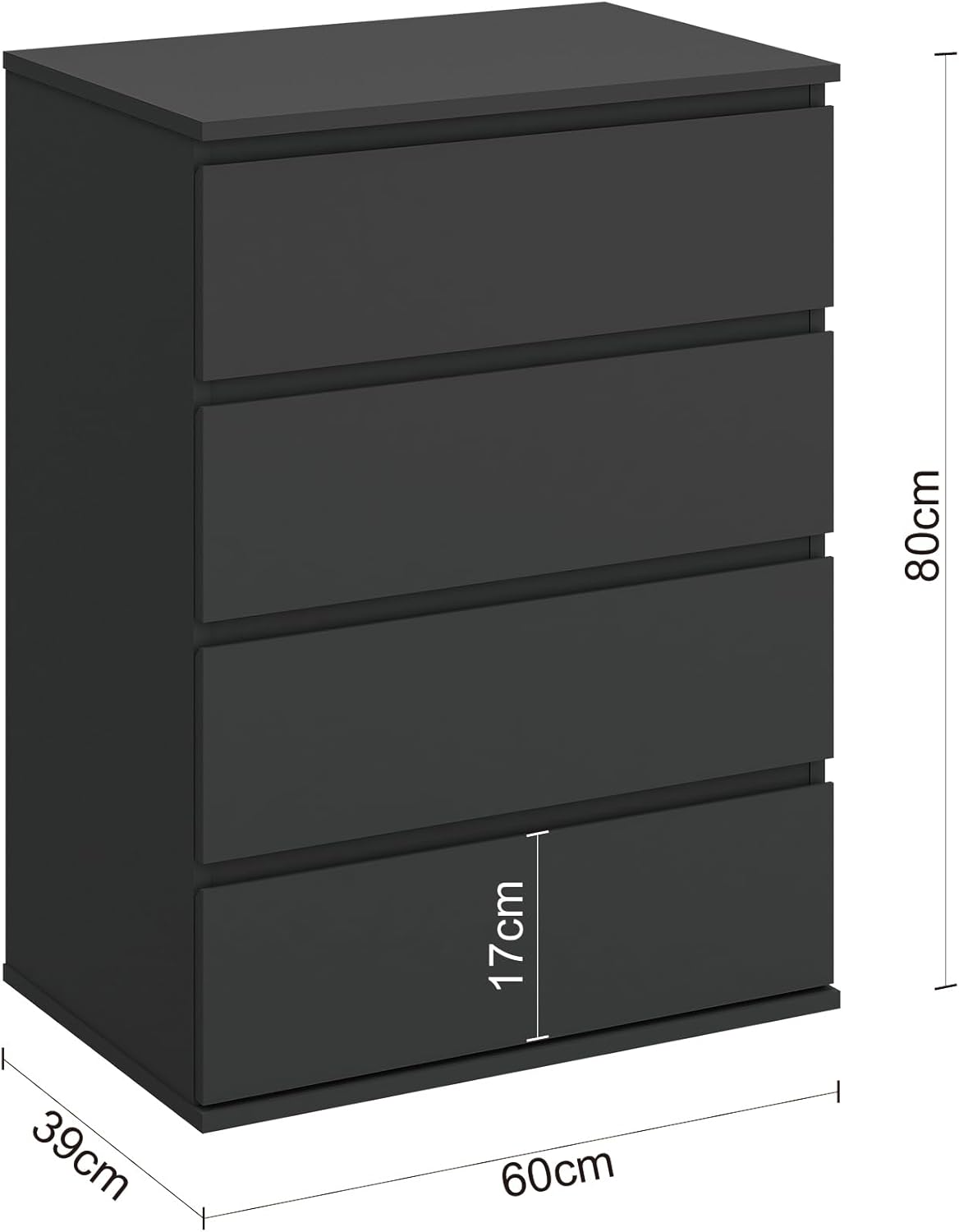 Modern Chest of Drawers, 4/5/6 Drawer Dresser Without Handles Floor Storage Drawer Cabinet Vertical Dresser Storage Organizer for Home Office (4 Drawers, Black)
