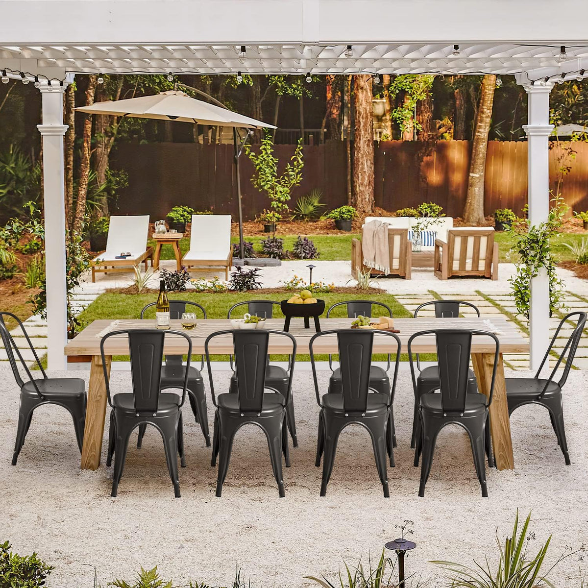 Furmax Metal Dining Chair Indoor-Outdoor Use Stackable Classic Trattoria Chair Chic Dining Bistro Cafe Side Metal Chairs Set of 4 (Black)