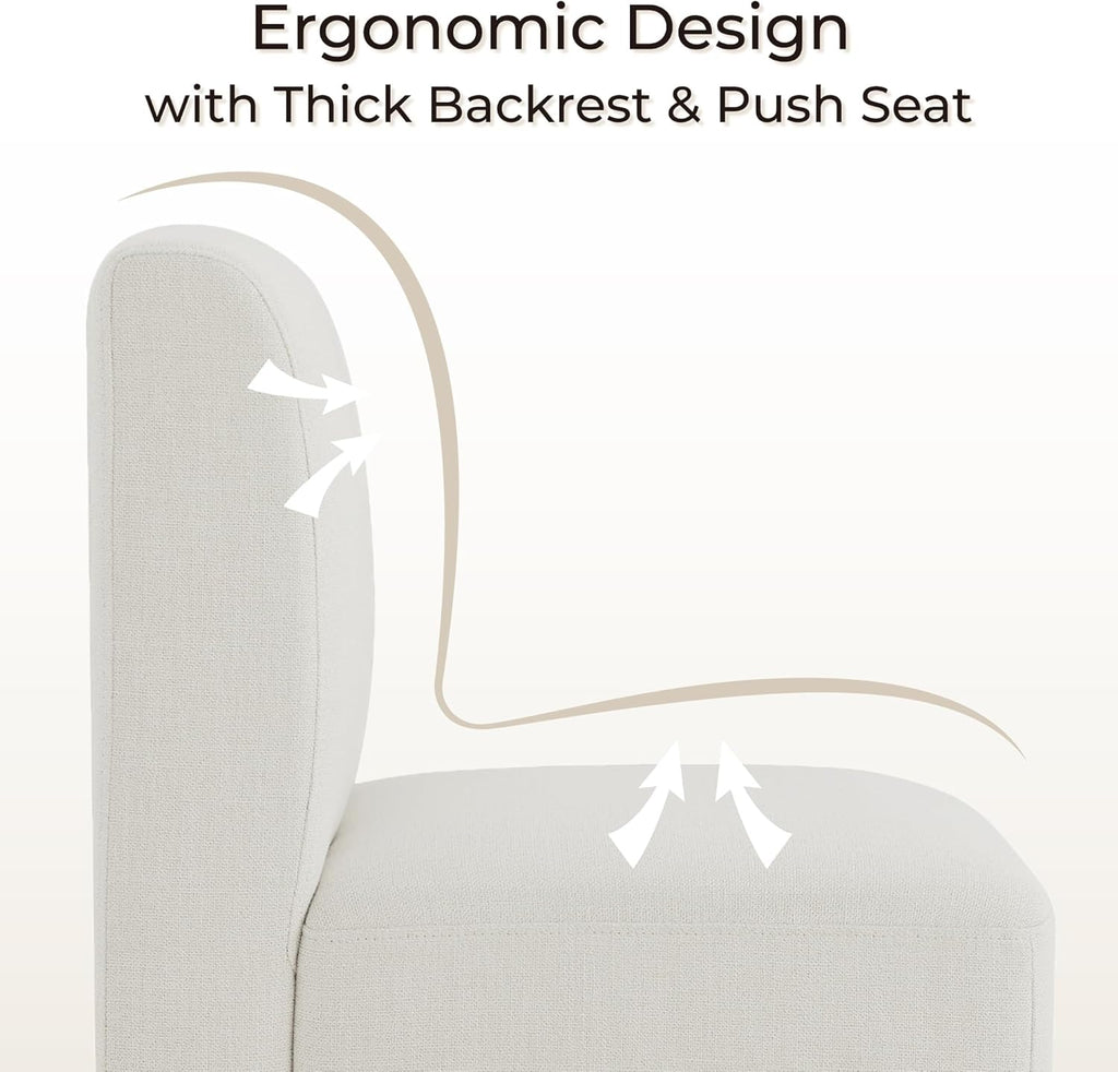 CHITA Dining Chairs with Casters Set of 4, FSC Certified Upholstered Armless Modern Rolling Dining Chairs with Rollers for Bedroom Reading Room Living Room, Linen