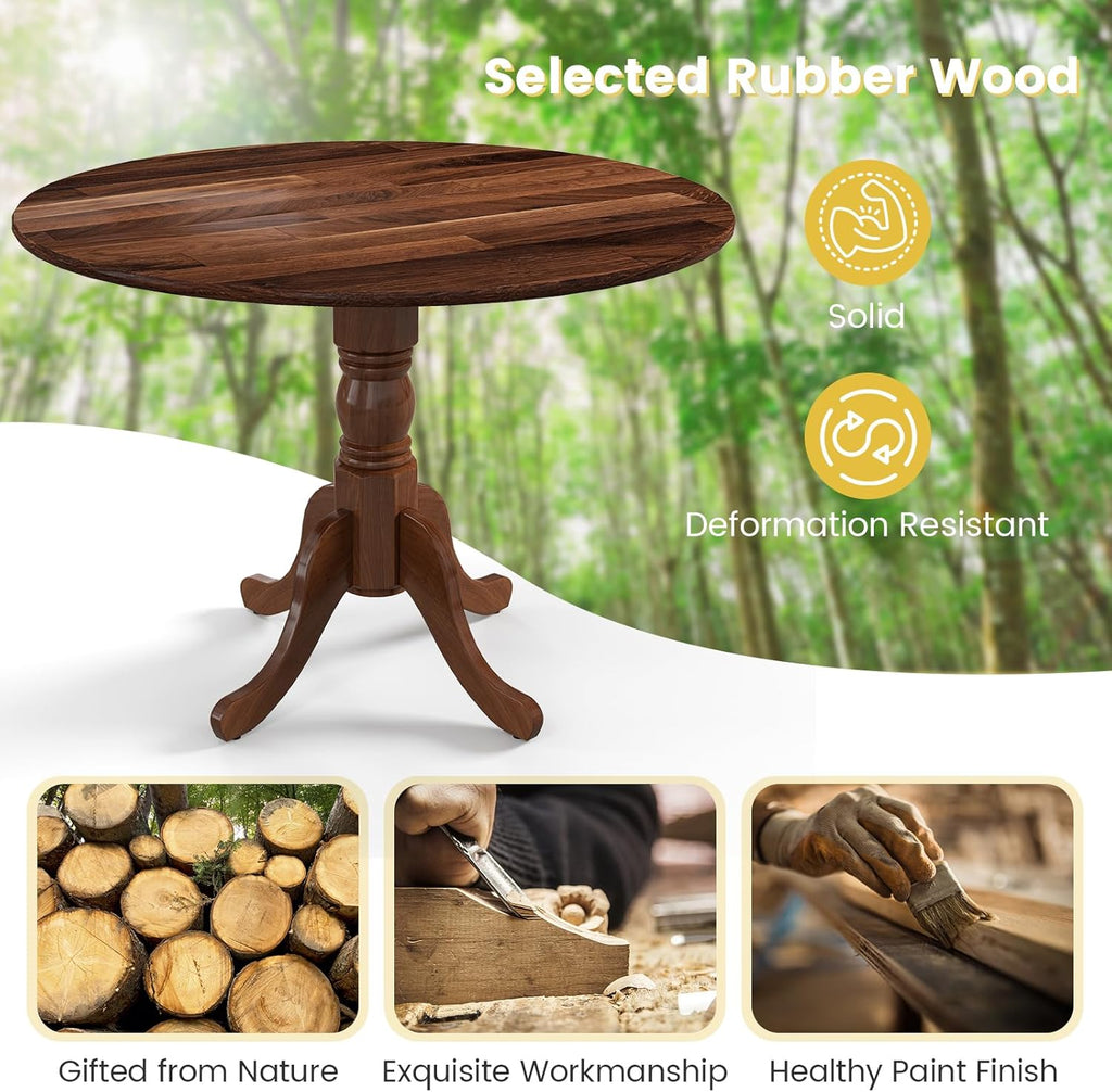 Giantex Round Dining Table, 39" D X 29" H, Rubber Wood Pedestal Table W/Round Tabletop & Curved Trestle Legs, 4-Person Dinner Table for Kitchen, Dining Room, Restaurant (Walnut)