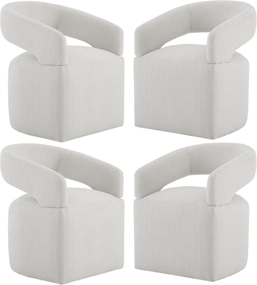 KISLOT Upholstered Dining Chairs Set of 4, Modern Rolling Dining Chairs with Hidden Casters, Arm Kitchen Chairs with Linen Look Fabric, Padded Barrel Chairs for Dining Room, Kitchen, Bedroom, Linen