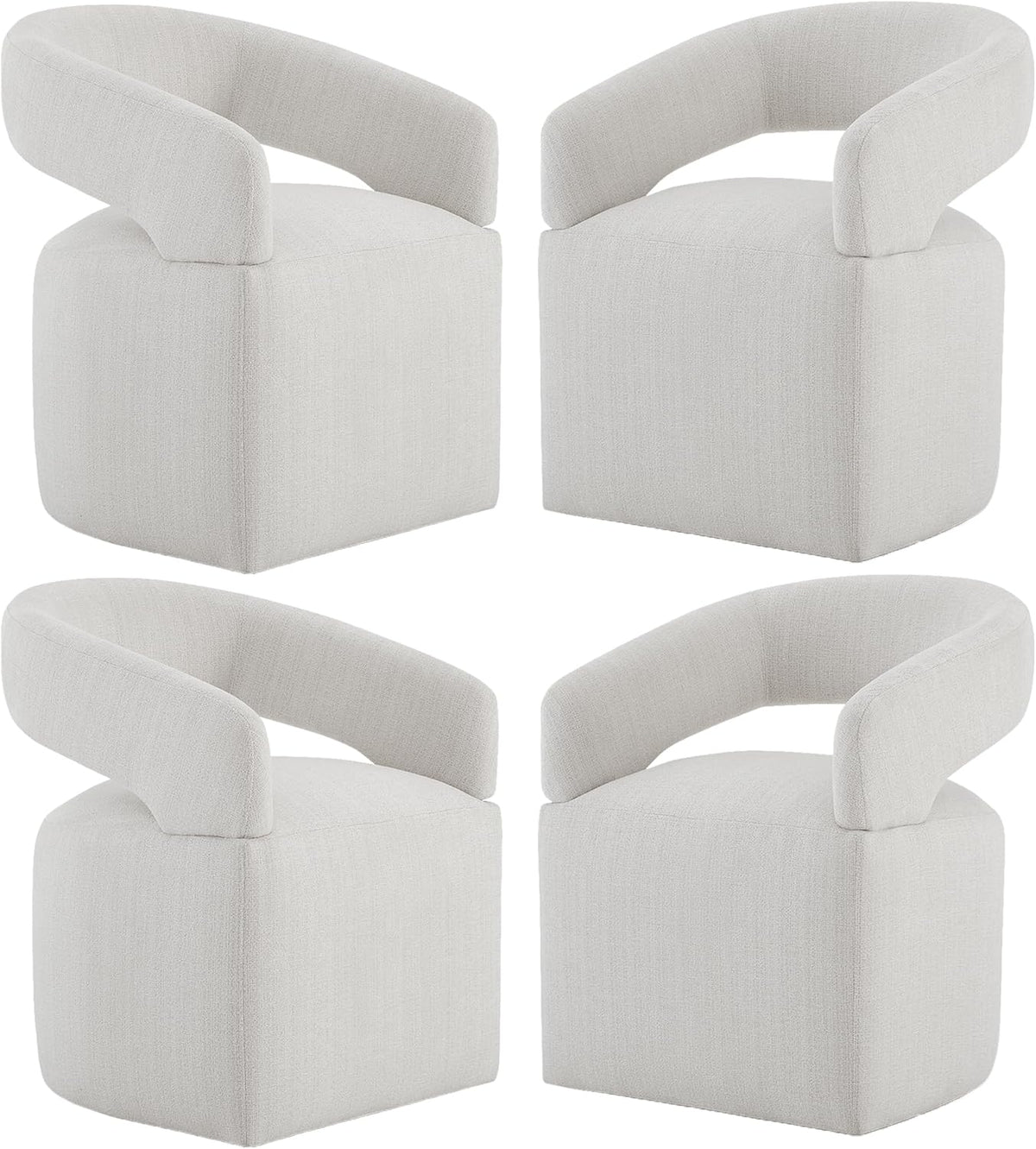 KISLOT Upholstered Dining Chairs Set of 4, Modern Rolling Dining Chairs with Hidden Casters, Arm Kitchen Chairs with Linen Look Fabric, Padded Barrel Chairs for Dining Room, Kitchen, Bedroom, Linen