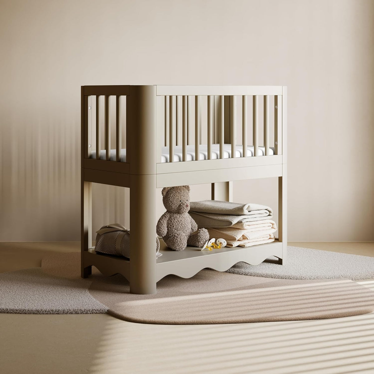 Storkcraft Casablanca 3-in-1 Convertible Bassinet – GREENGUARD Gold Certified Wood Baby Bassinet, Includes Water-Resistant Mattress, Converts to Toy Box and Bookcase (Frosted Oat)
