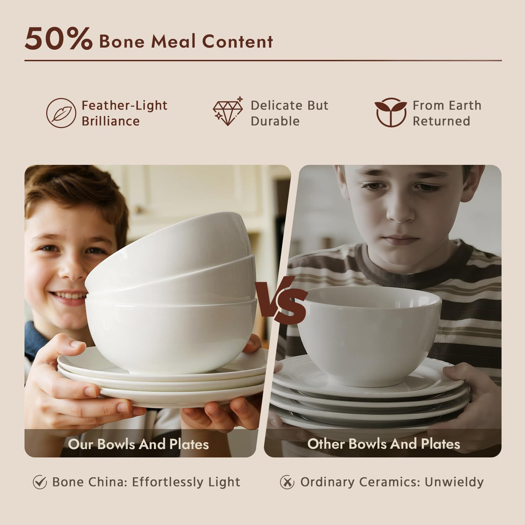 KINGSTONE 24-Piece Bone China Dinnerware Set with 40-Piece flatware, Ivory White Lightweight Porcelain Service for 8, for Family Dining, Restaurants, Gifting, Microwave and Dishwasher Safe