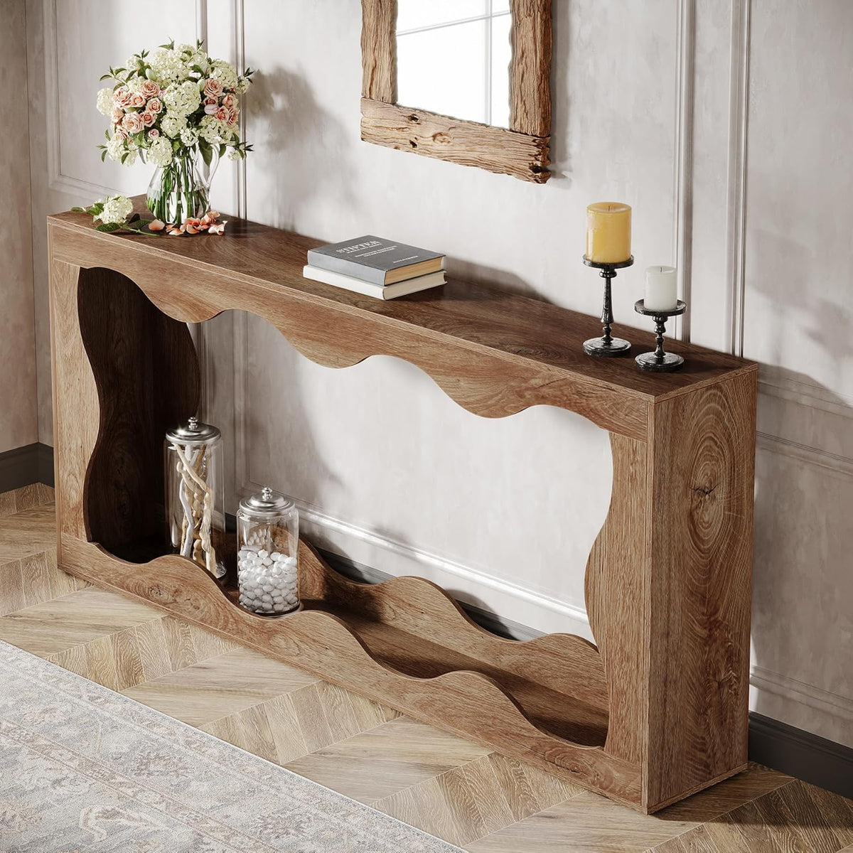 Tribesigns 63 Inches Farmhouse Console Table with Storage, Couch Table Behind Sofa, Long Entryway Sofa Station, Narrow Console Stand, Hallway Stand for Entryway Living Room, Wood Grain