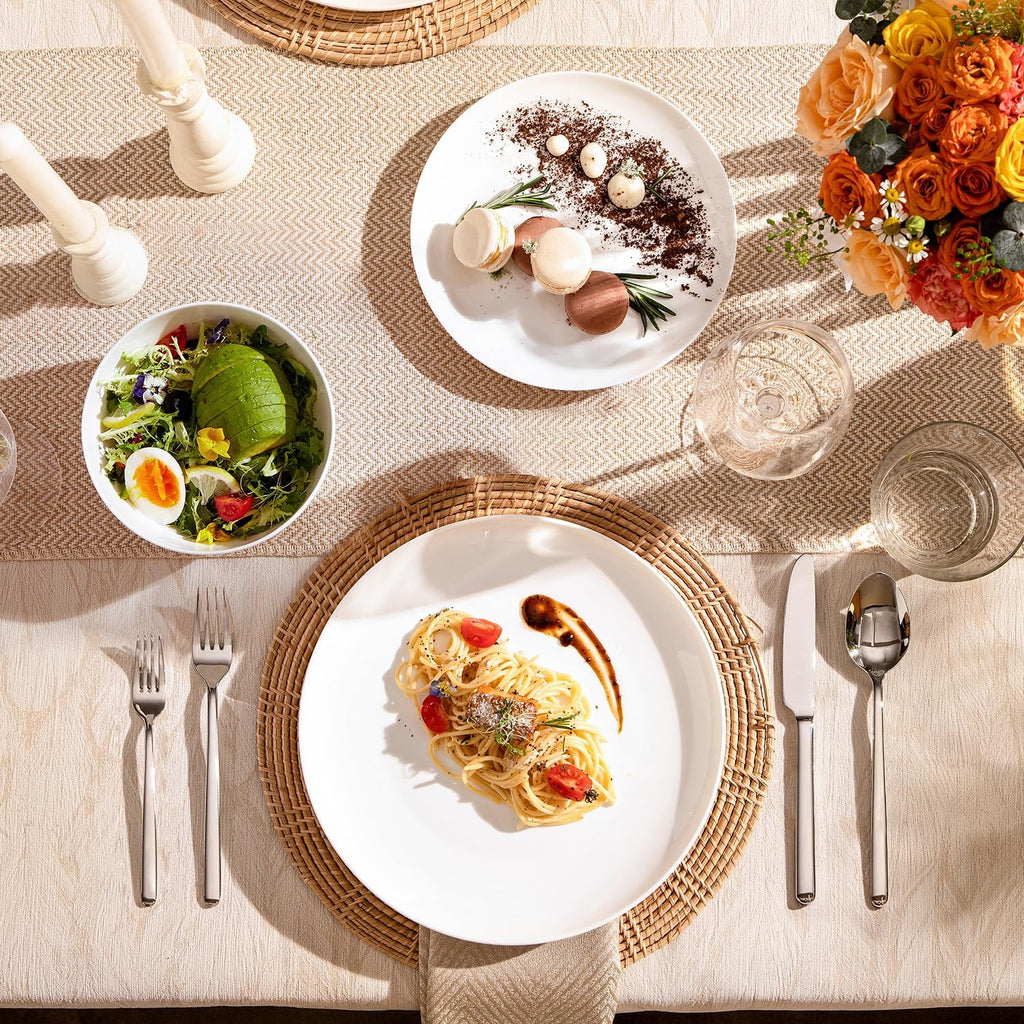 KINGSTONE 24-Piece Bone China Dinnerware Set with 40-Piece flatware, Ivory White Lightweight Porcelain Service for 8, for Family Dining, Restaurants, Gifting, Microwave and Dishwasher Safe
