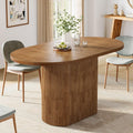 Tribesigns 47.24" Oval Dining Table, Rustic Wooden Kitchen Table with Wooden Base for 4, Small Farmhouse Dinner Table for Home Dining Room, Kitchen, Living Room, Brown