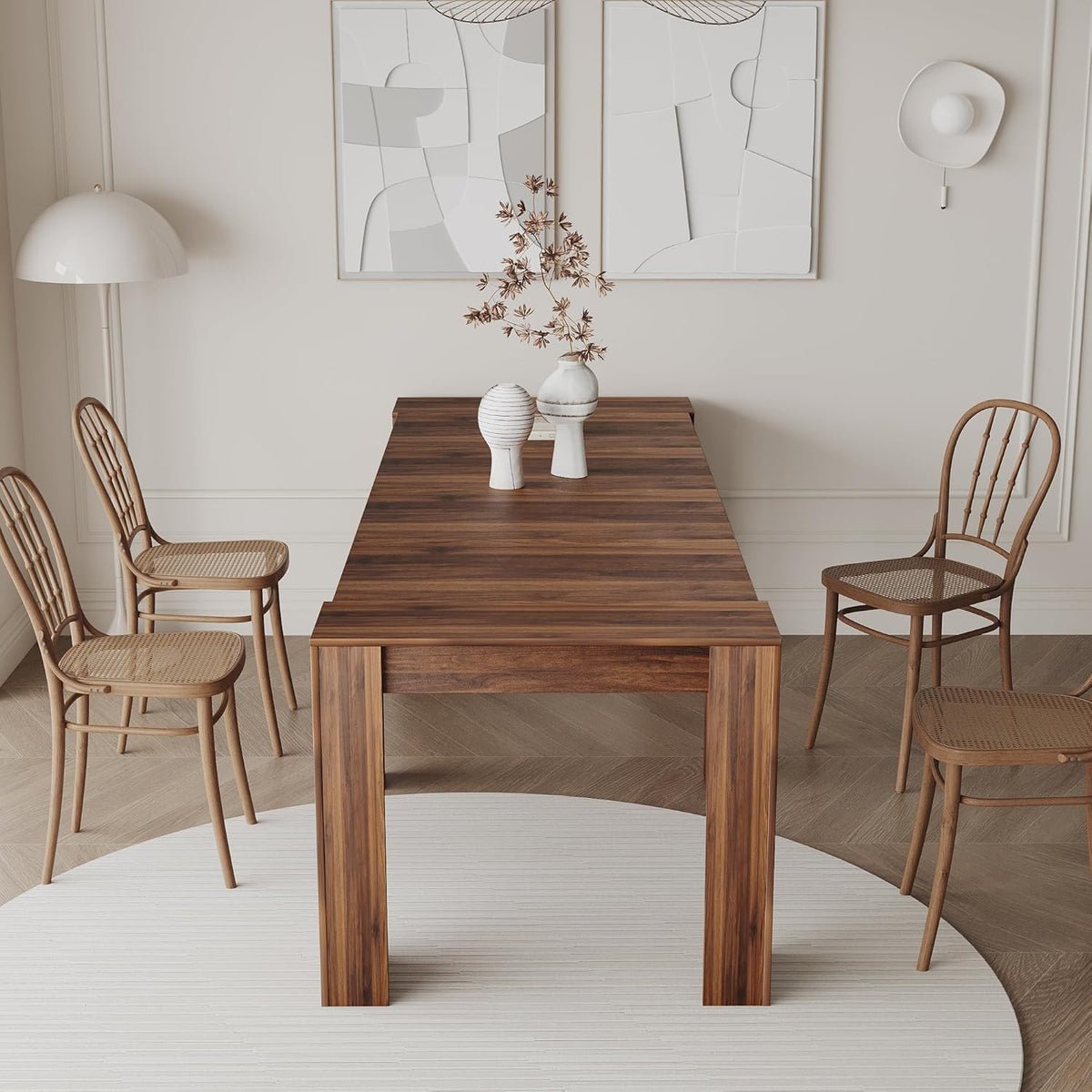 Extendable Dining Table, Transformer Folding Console Table for 10-12 People, Space Saving Dining Room Table for Apartments & Homes, Walnut