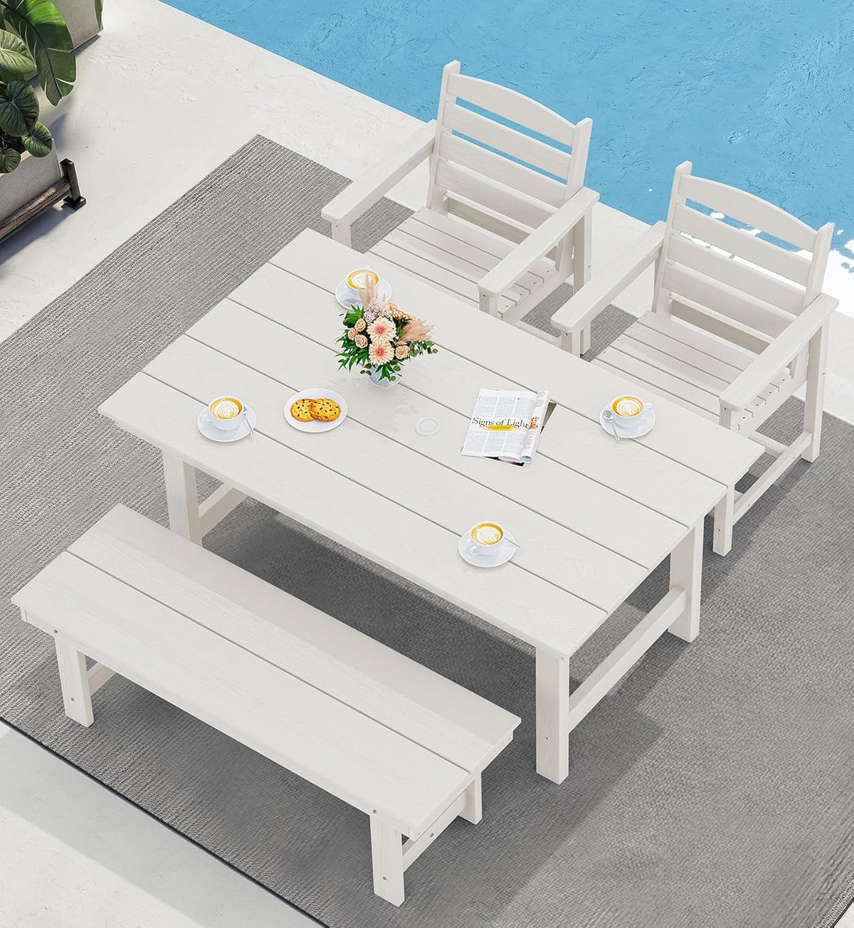 SERWALL Patio Dining Chair Set of 2, White