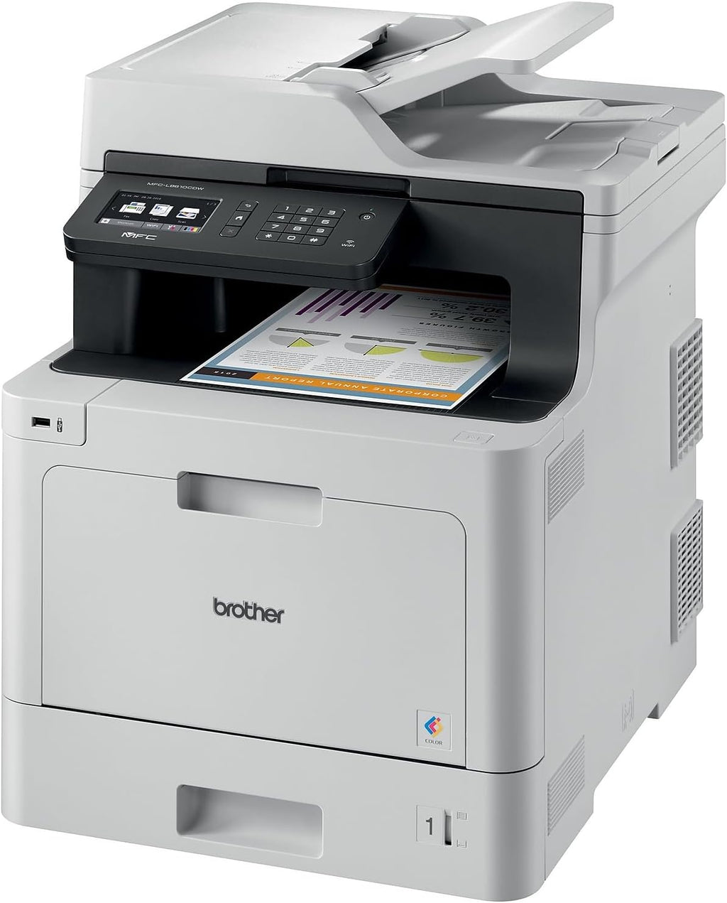 Brother Color Laser Printer, White Multifunction Printer, White, MFC-L8610CDW, Wireless Networking, Automatic Duplex Printing, Mobile Printing and Scanning, Works with Alexa