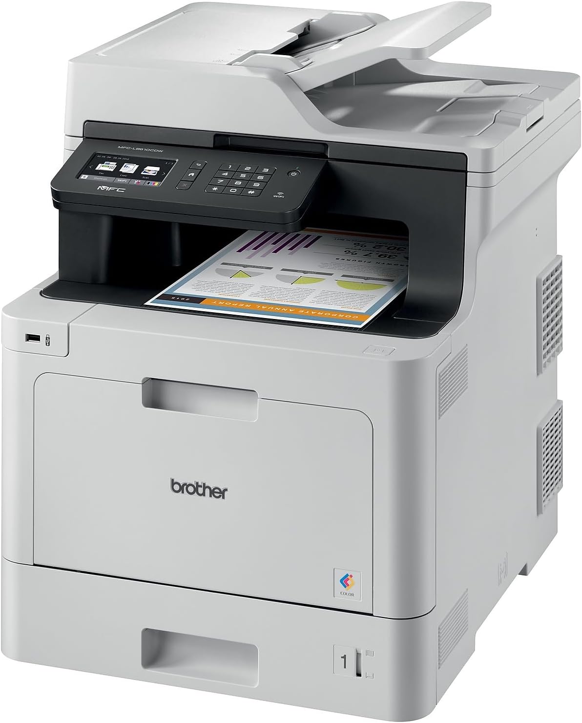 Brother Color Laser Printer, White Multifunction Printer, White, MFC-L8610CDW, Wireless Networking, Automatic Duplex Printing, Mobile Printing and Scanning, Works with Alexa