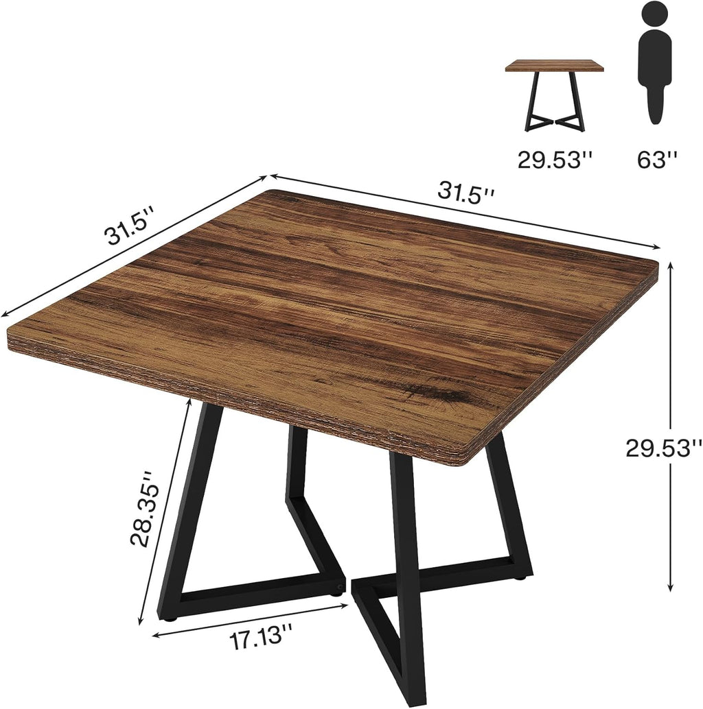 Tribesigns Square Commercial Dining Table Set of 6, 31.5" Heavy Duty Dinner Table with Metal Base, Wooden Kitchen Table for Restaurant, Cafe, Bakery, School, Apartment, Rustic Brown & Black