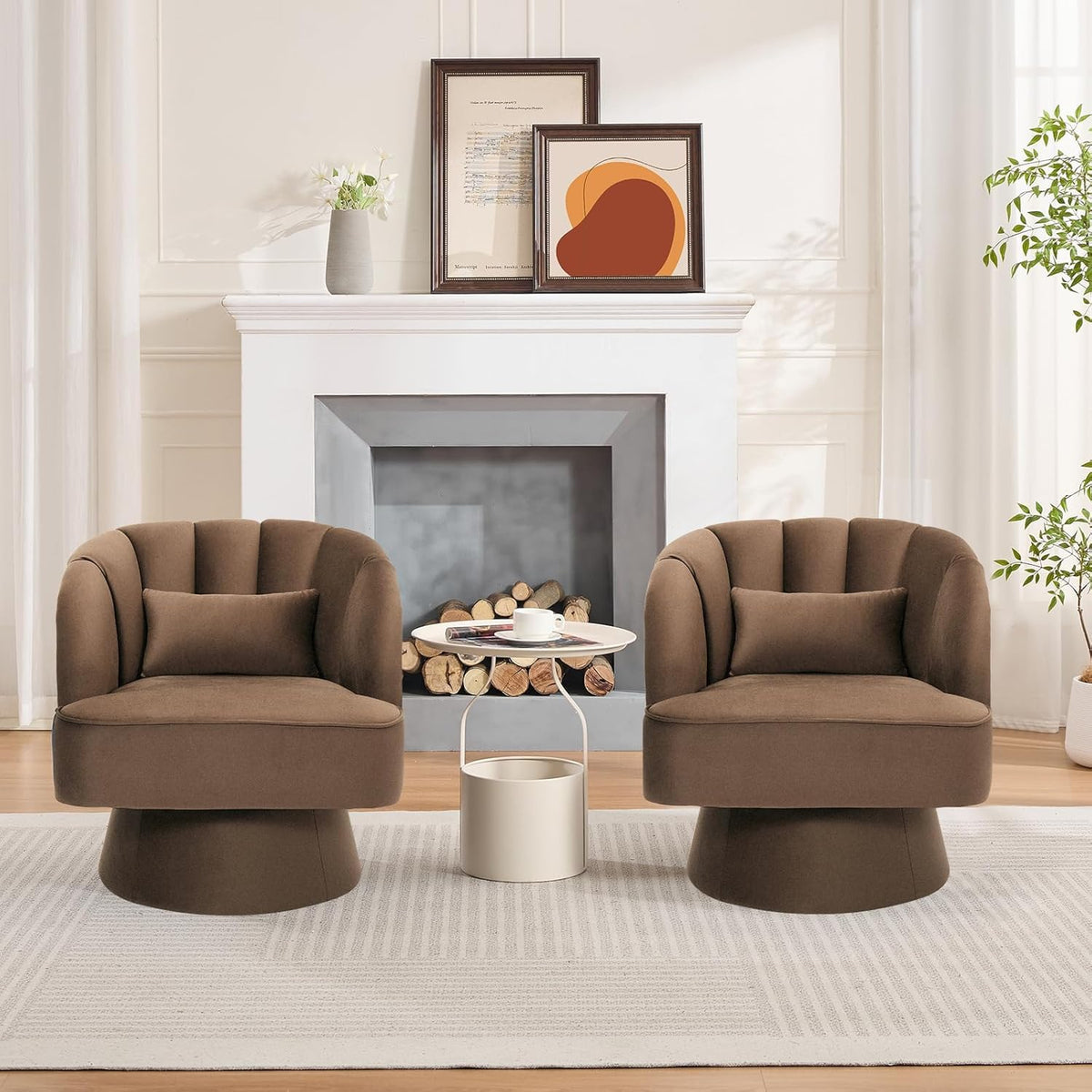 IDEALHOUSE Swivel Accent Chair with Armrests, 360° Mid Century Modern Swivel Barrel Chair, Modern Cozy Velvet Armchair for Living Room, Bedroom, Small Space, Brown