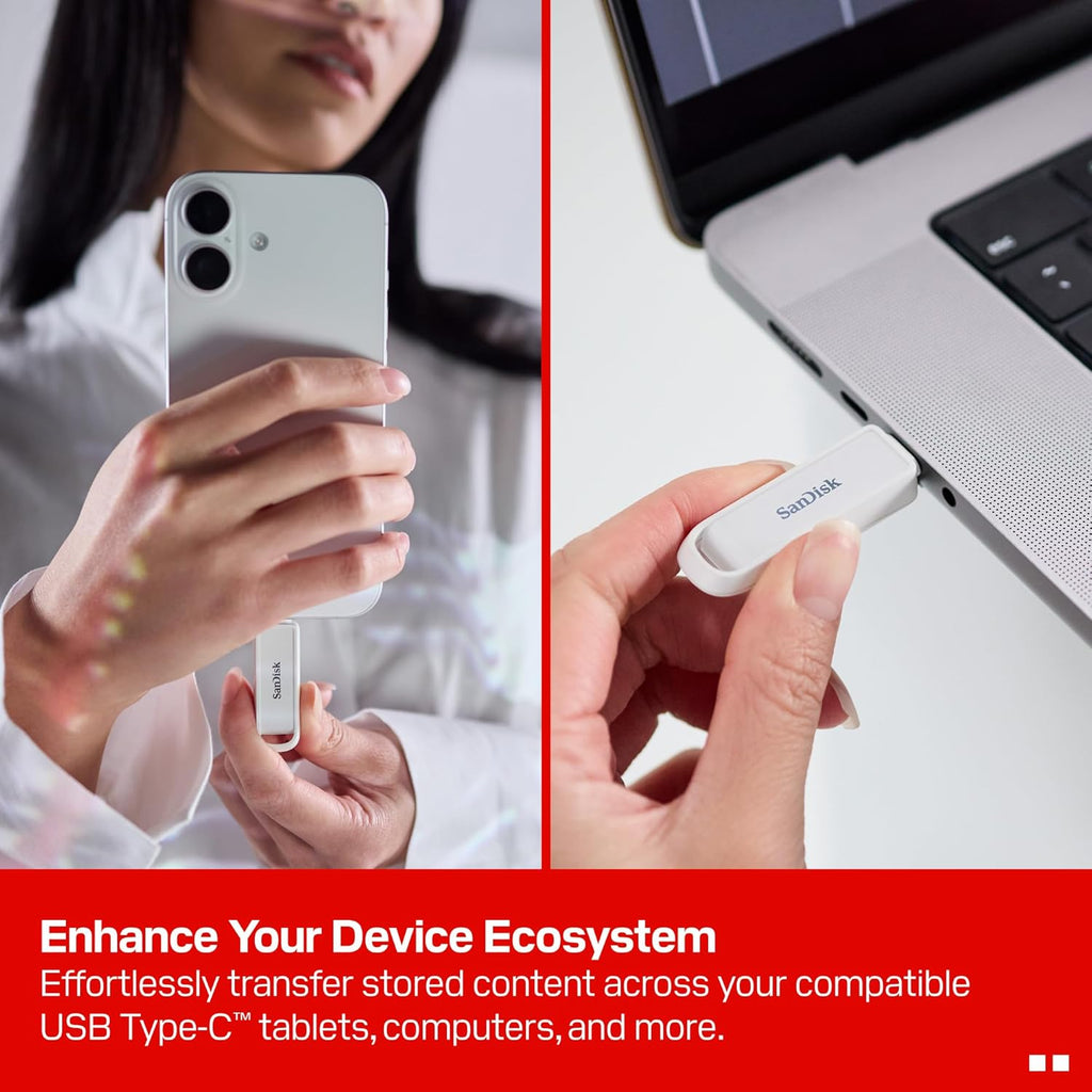 SANDISK 512GB Phone Drive with USB Type-C - for Smartphones, Tablets, and Computers - Up to 150MB/s, USB 3.2 Gen 1 - Arctic White - SDIXS0N-512G-GN6NE