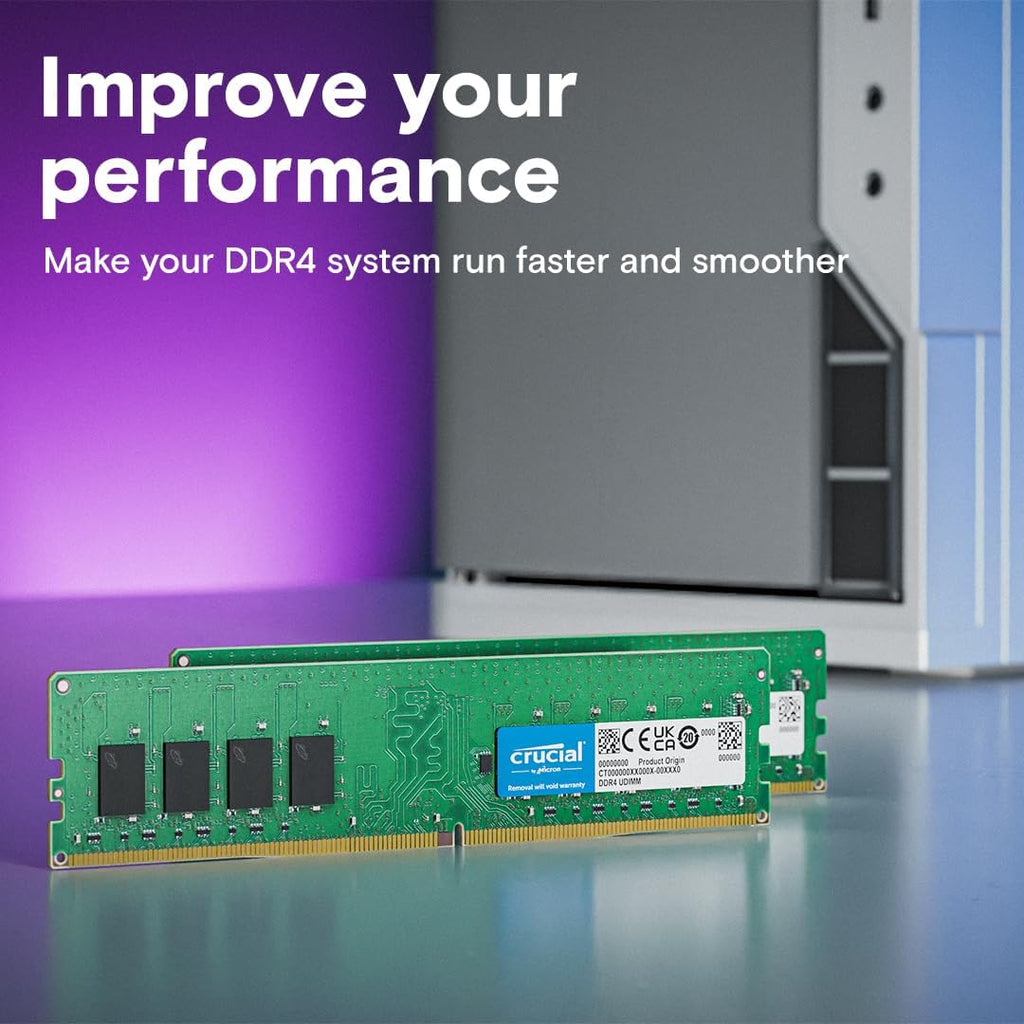 Crucial 32GB DDR4 RAM, 3200MHz (PC4-25600) CL22 Desktop Memory, UDIMM 288-Pin, Downclockable to 2933/2666MHz, Compatible with Intel and AMD Ryzen - CT16G4DFRA32A