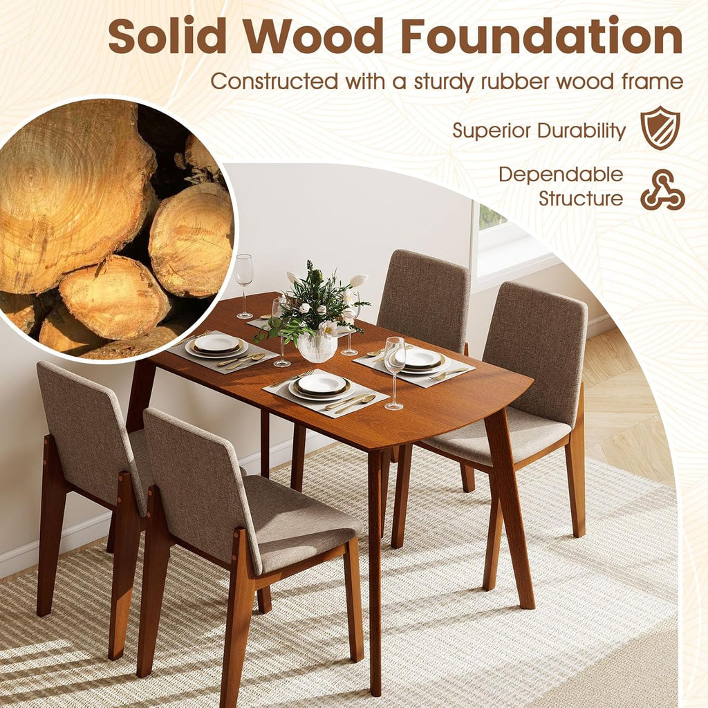 Giantex Dining Table Set for 4, Rectangular Kitchen Table and Chairs Set w/Rubber Wood Frame, Padded Seats & Backrests, Space-saving Dinette Set for Small Space, Apartment, Dining Room, Breakfast Nook