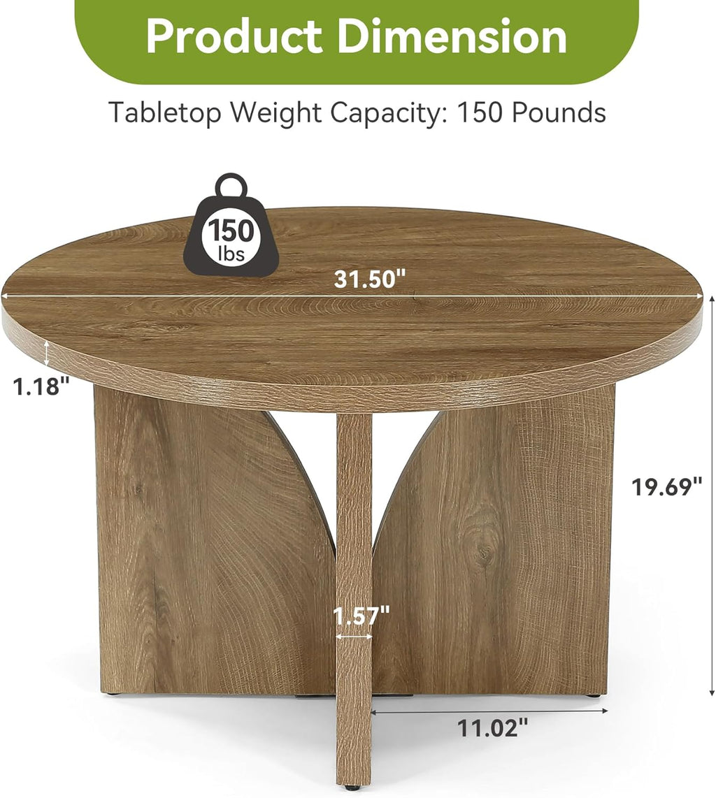 LITTLE TREE Round Coffee Table, 31.5-Inches Circle Center Table for Living Room, Modern Wooden Coffee Table for Small Space, Easy to Assemble, for Home Office, Small Space, Brown