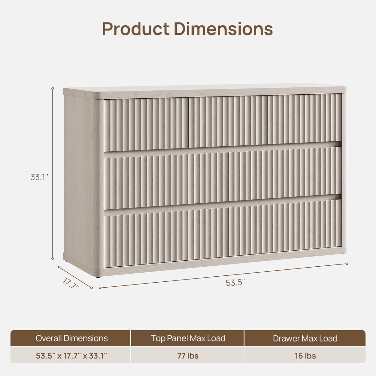 SICOTAS Dresser for Bedroom with 7 Drawers 53.5" Large Fluted Dresser TV Stand Modern Bedroom Dressers & Chests of Drawers Horizontal Wooden Dressers Storage Organizer for Hallway Closet Entryway