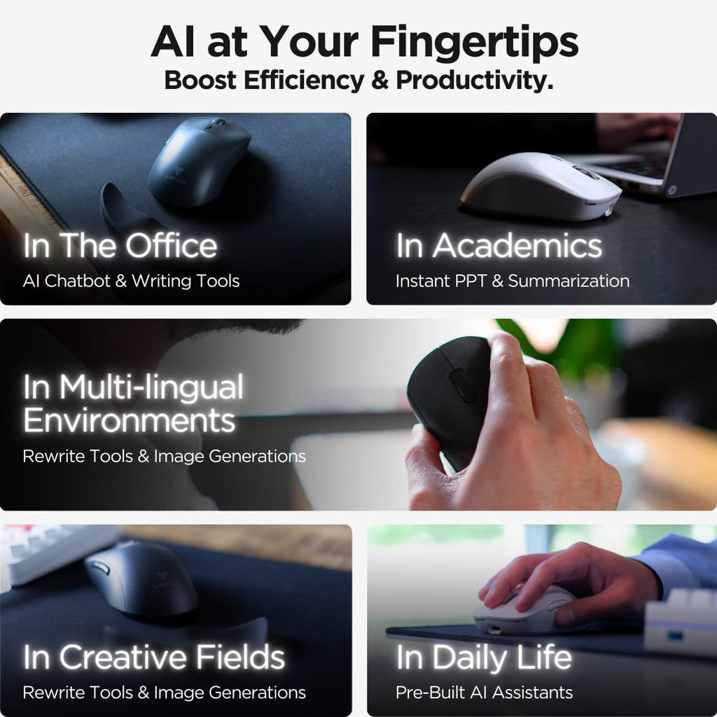 Virtusx Jethro AI Mouse - Voice & Audio Recorder for Lecture & Meeting, Centralized Software with Voice Typing, Writing Tools, Transcribe, Translate & Summarize, Wireless Mouse for Computer, Laptop