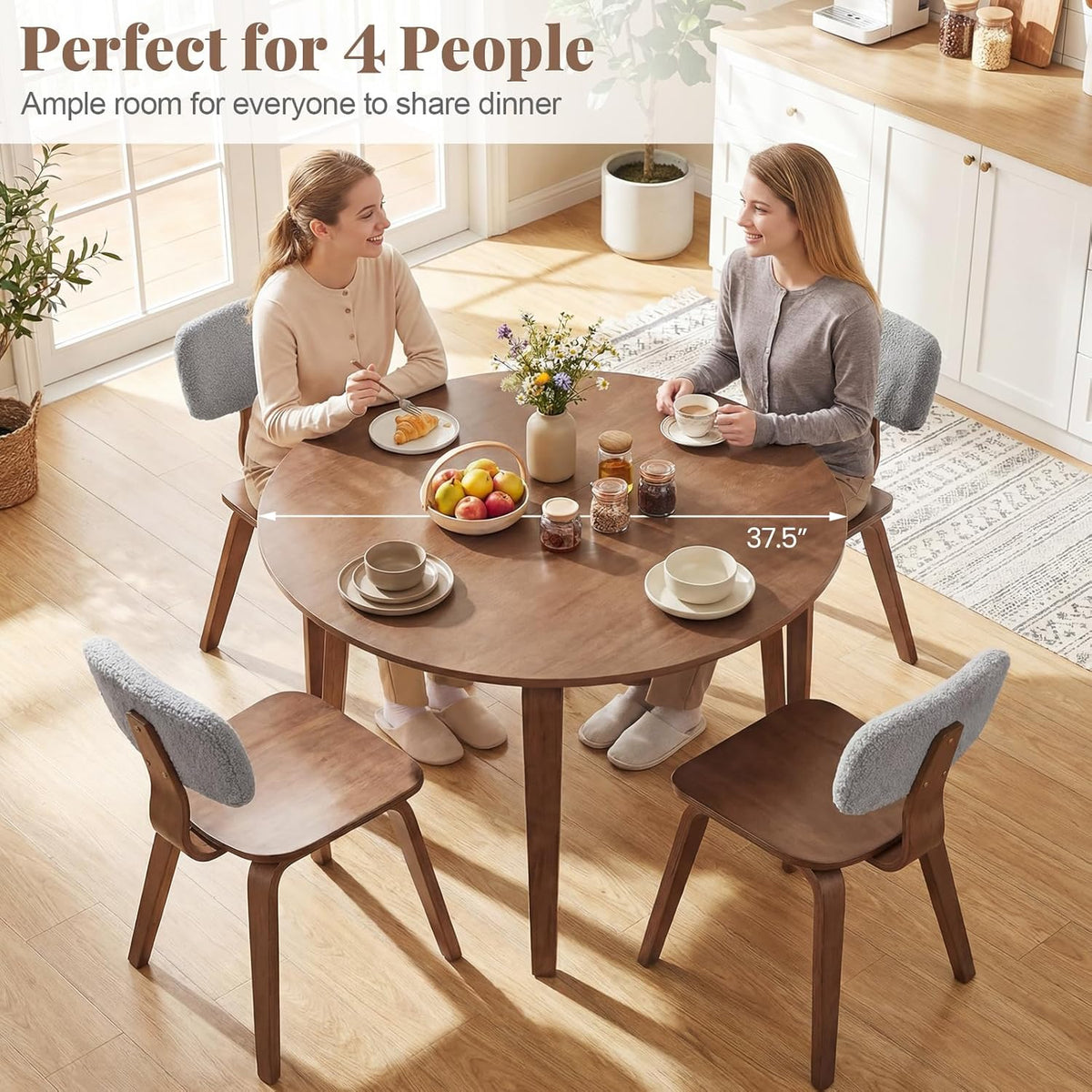 Giantex 37.5" Round Dining Table Set for 4, Rubber Wood Kitchen Table and Chairs with Padded Back, 5 Piece Space Saving Dinner Table Set for Small Apartment, Living Dining Room