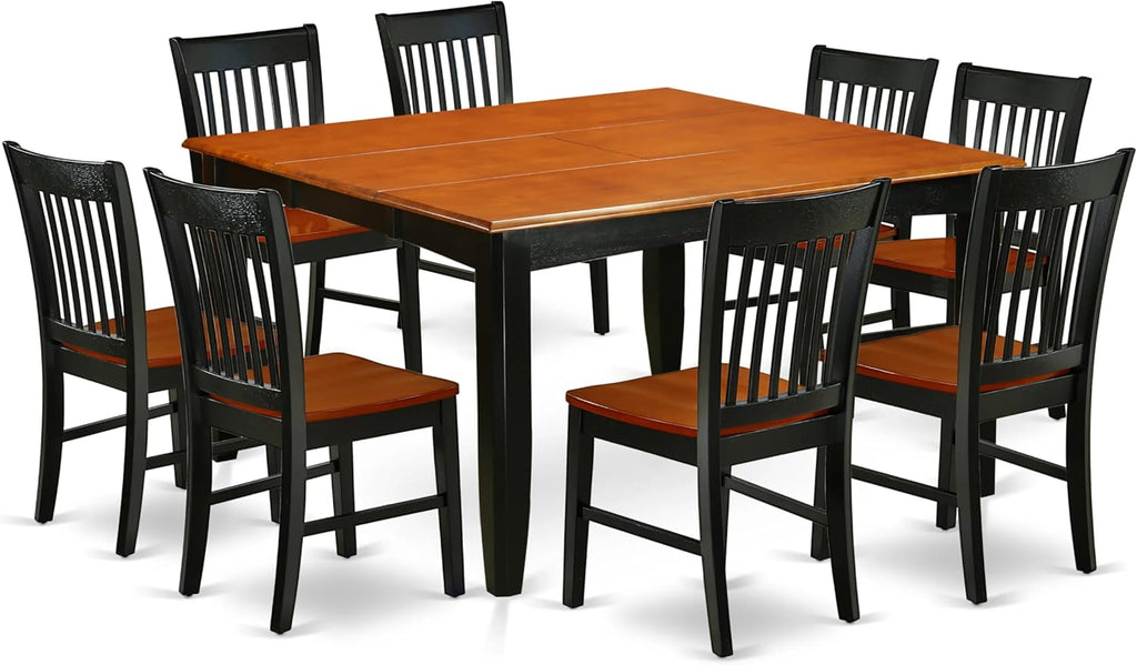 East West Furniture PFNO9-BCH-W 9 Piece Dining Room Table Set Includes a Square Kitchen Table with Butterfly Leaf and 8 Dining Chairs, 54x54 Inch, Black & Cherry