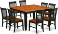 East West Furniture PFNO9-BCH-W 9 Piece Dining Room Table Set Includes a Square Kitchen Table with Butterfly Leaf and 8 Dining Chairs, 54x54 Inch, Black & Cherry