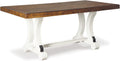 Signature Design by Ashley Valebeck Extendable Dining Room Table, Rustic Farmhouse Dining Table with Leaf Extension, Seats Up to 8, Vintage White/Brown